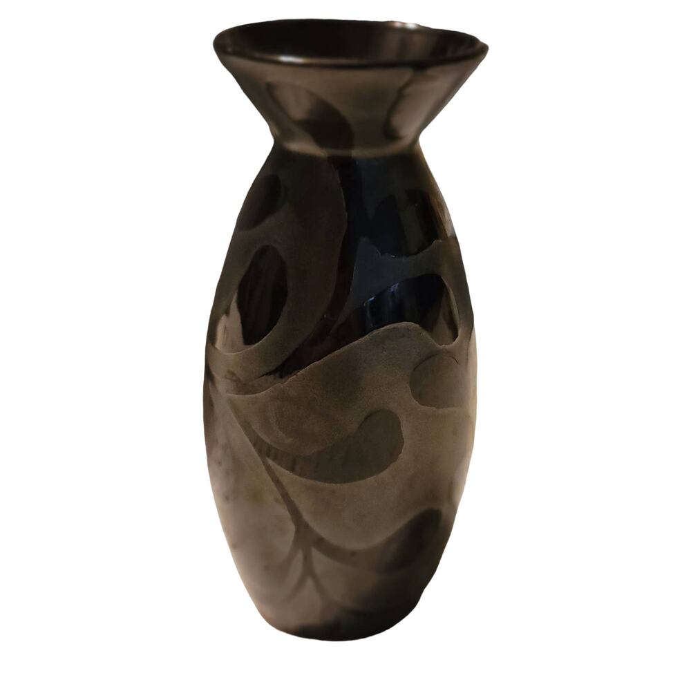 Black floral high gloss with Silvertone shimmer background 7" tall